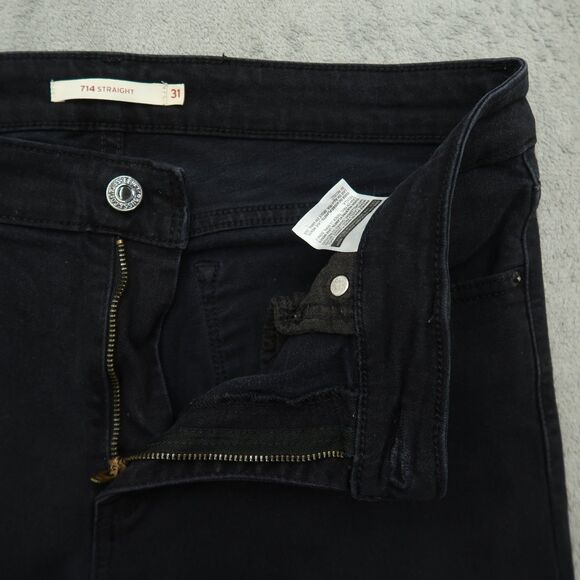 Levi's 714 Jeans Womens Size 31 Black Mid-Rise Straight Denim 30" Inseam Stretch - Picture 2 of 16